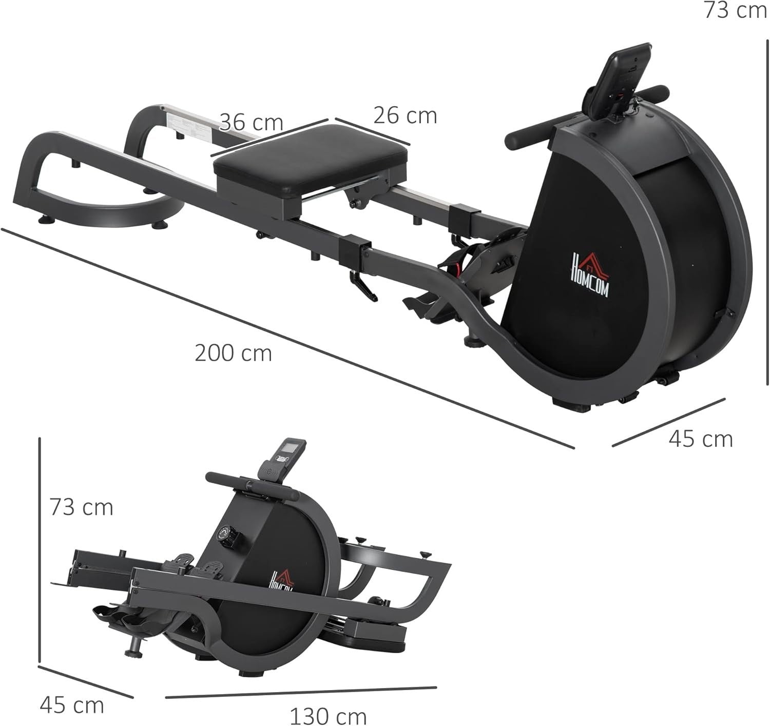 Foldable Magnetic Rowing Machine 16-Level Resistance LCD Aluminium Rail 130KG