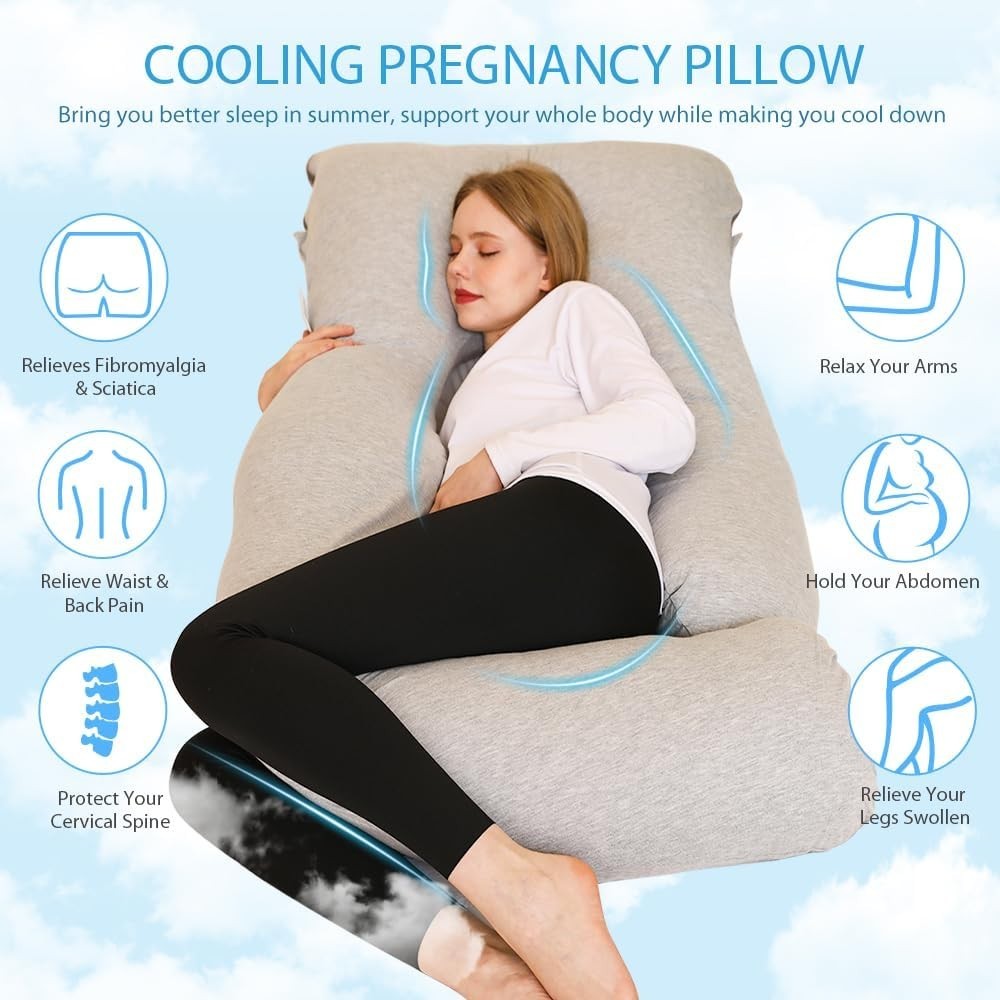 Cooling Pregnancy Pillow J Shape Full Body Maternity Support Removable Cover