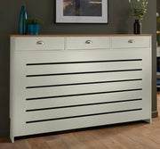 Cream Radiator Cover 150x19x96cm MDF Heating Cabinet | 3 Drawer Horizontal Slat