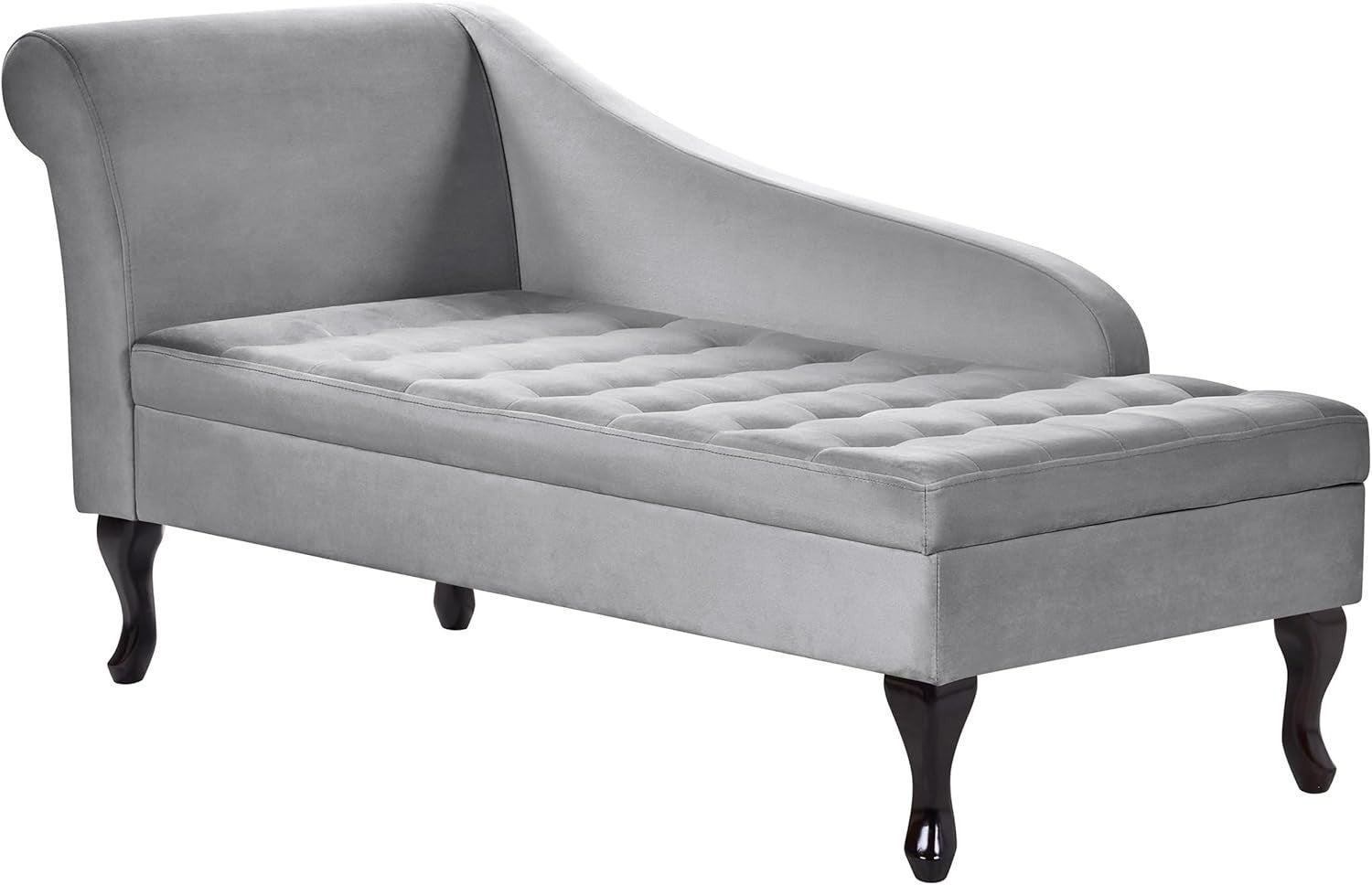 Grey Velvet Left Hand Chaise Lounge Sofa w/ Storage & Cushion Seat