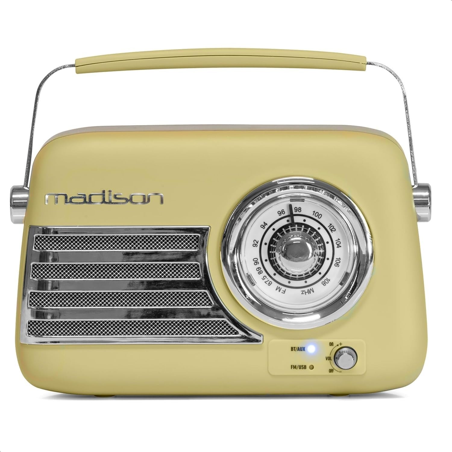 Vintage FM Radio 30W Bluetooth USB AUX Long Battery Retro Olive Green