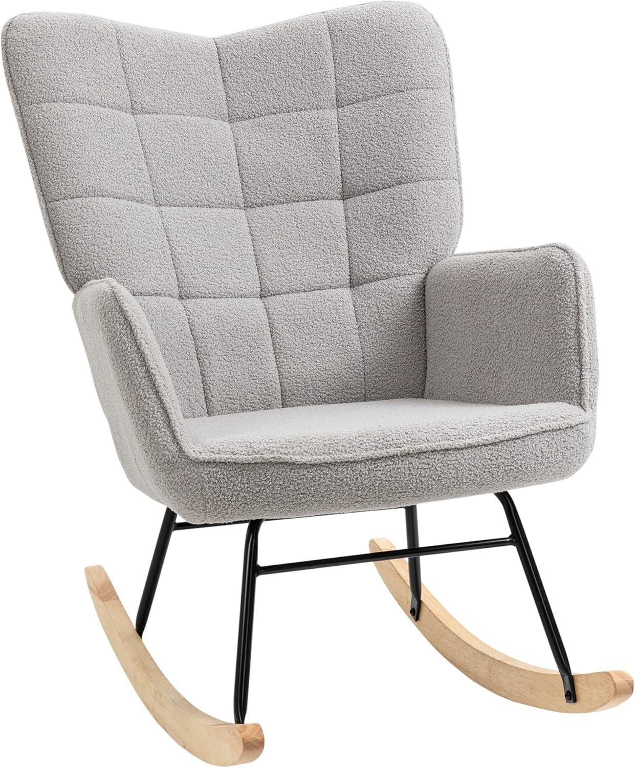 Light Grey Fleece Rocking Armchair – Soft Wingback Glider for Nursery & Home