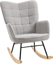 Light Grey Fleece Rocking Armchair – Soft Wingback Glider for Nursery & Home