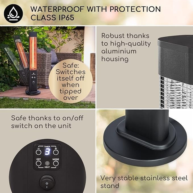 1200W Infrared Radiant Heater Tower Remote Control, Timer, Outdoor Safe
