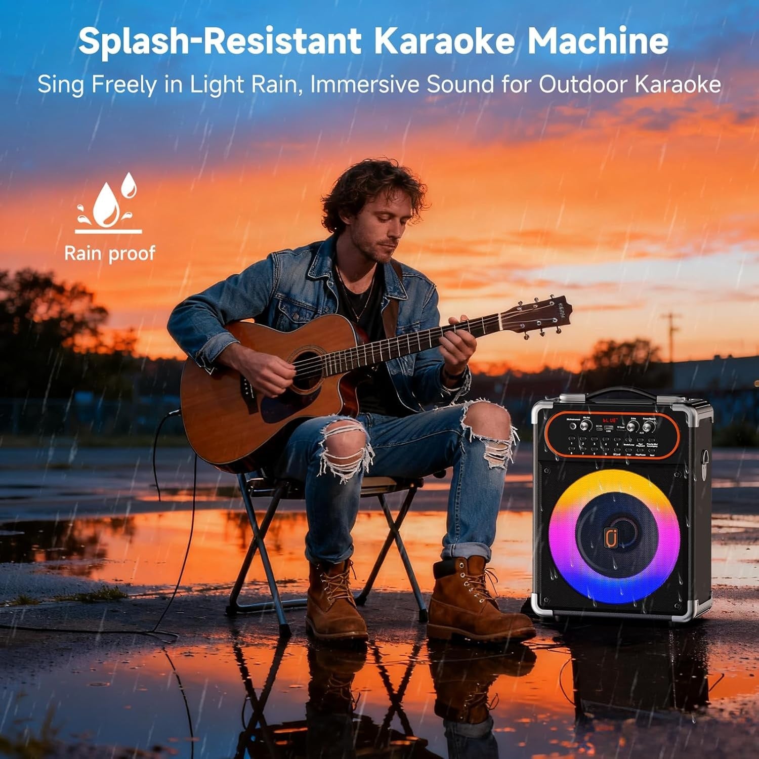 Portable Karaoke Machine Bluetooth 2 Mics PA Speaker Echo Outdoor Party