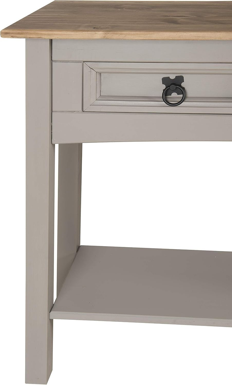 Grey 2 Drawer Console Table with Wax Finish, Solid Pine, Distressed Look