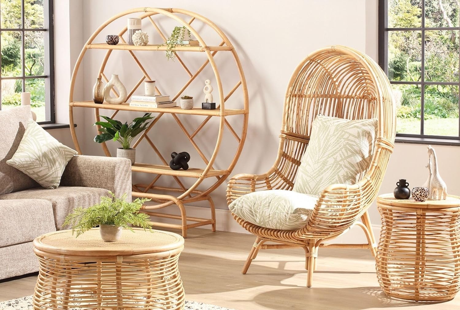 Large Rattan Lounge Chair Hanging Style High Back Indoor Wicker Seat Cushion