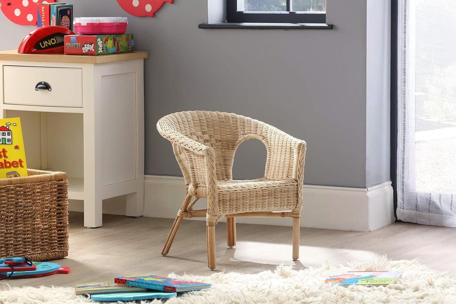 Kids Rattan Wicker Chair Natural Cane Toddler Nursery Bedroom Seat