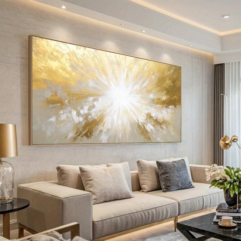 Large Abstract Canvas Wall Art Yellow Gold 50x100cm