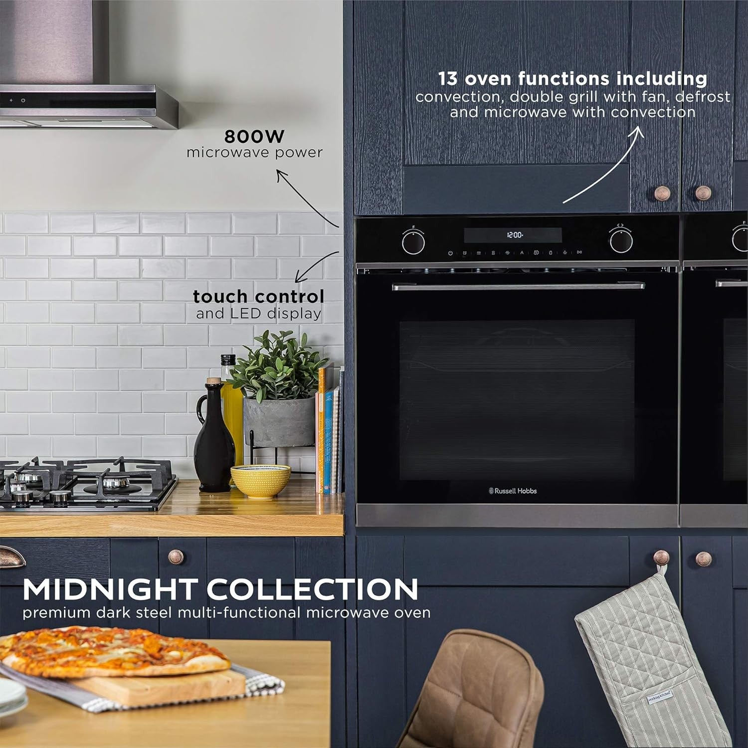 Dark Steel 59.5cm Built-in Electric Fan Oven & Microwave Combo