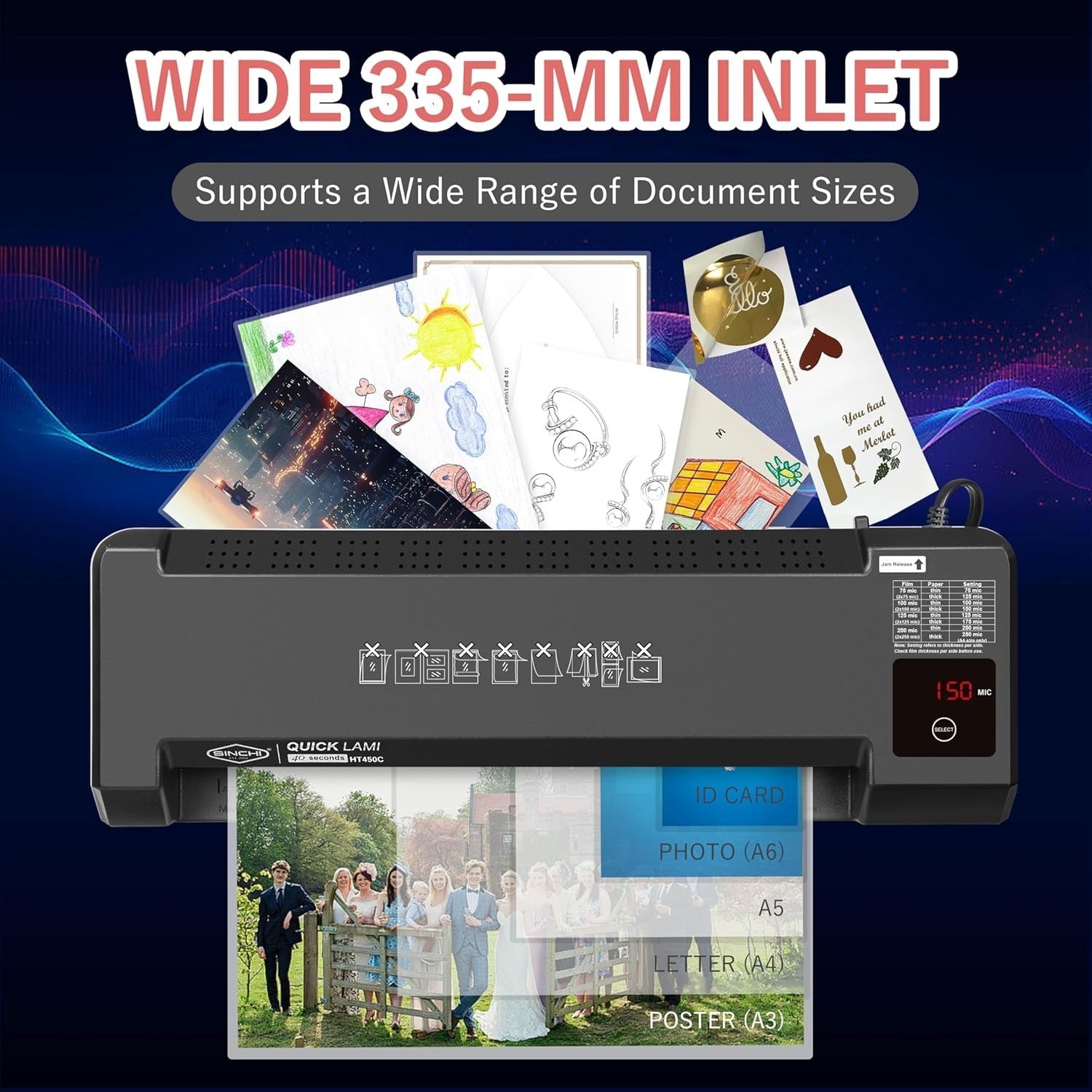 A3 Laminator & Foil Applicator 4 Roller Fast Warm Up 75–250 Mic Touch LED