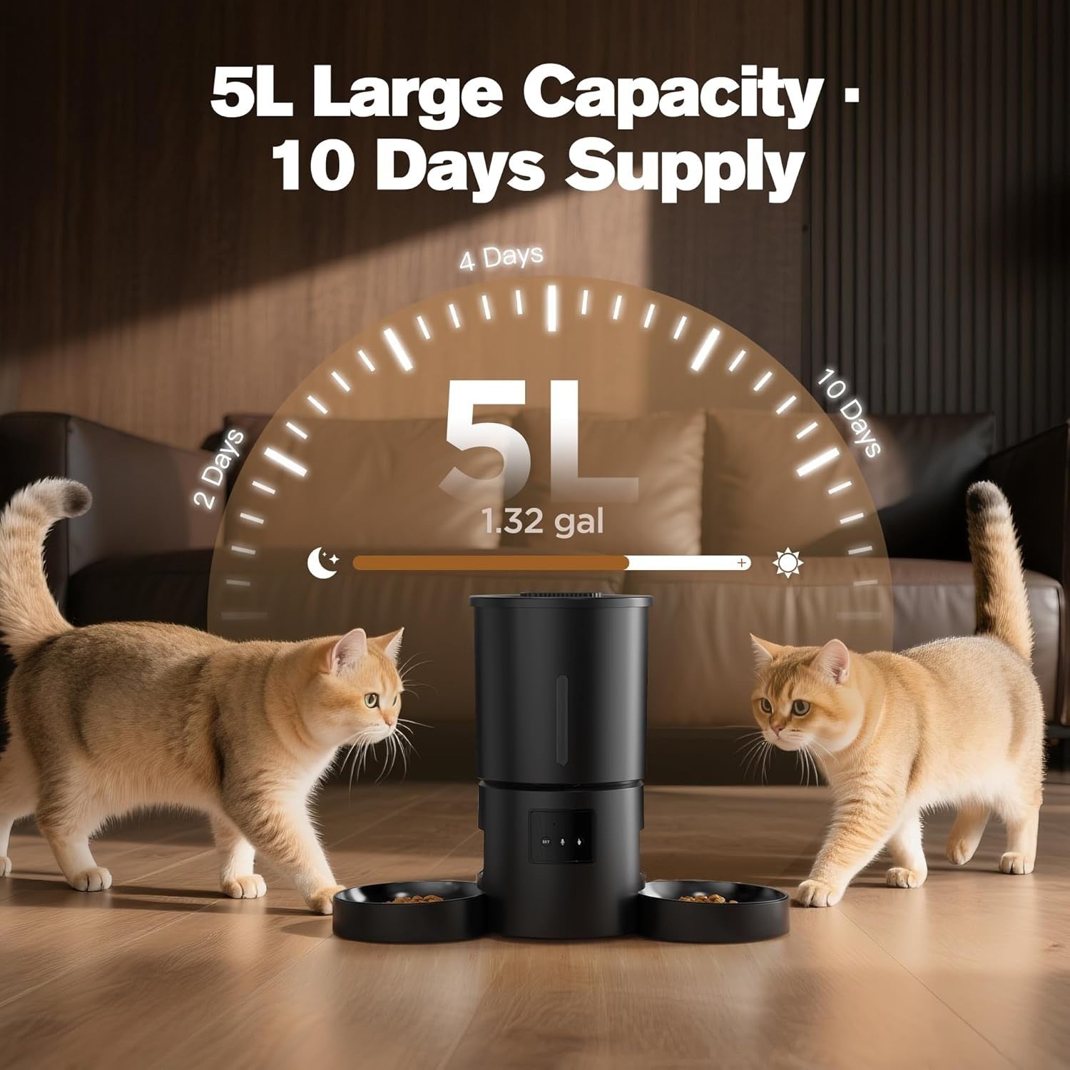 Automatic Cat Feeder 2 Bowls WiFi App Control 5L Timed Pet Feeder