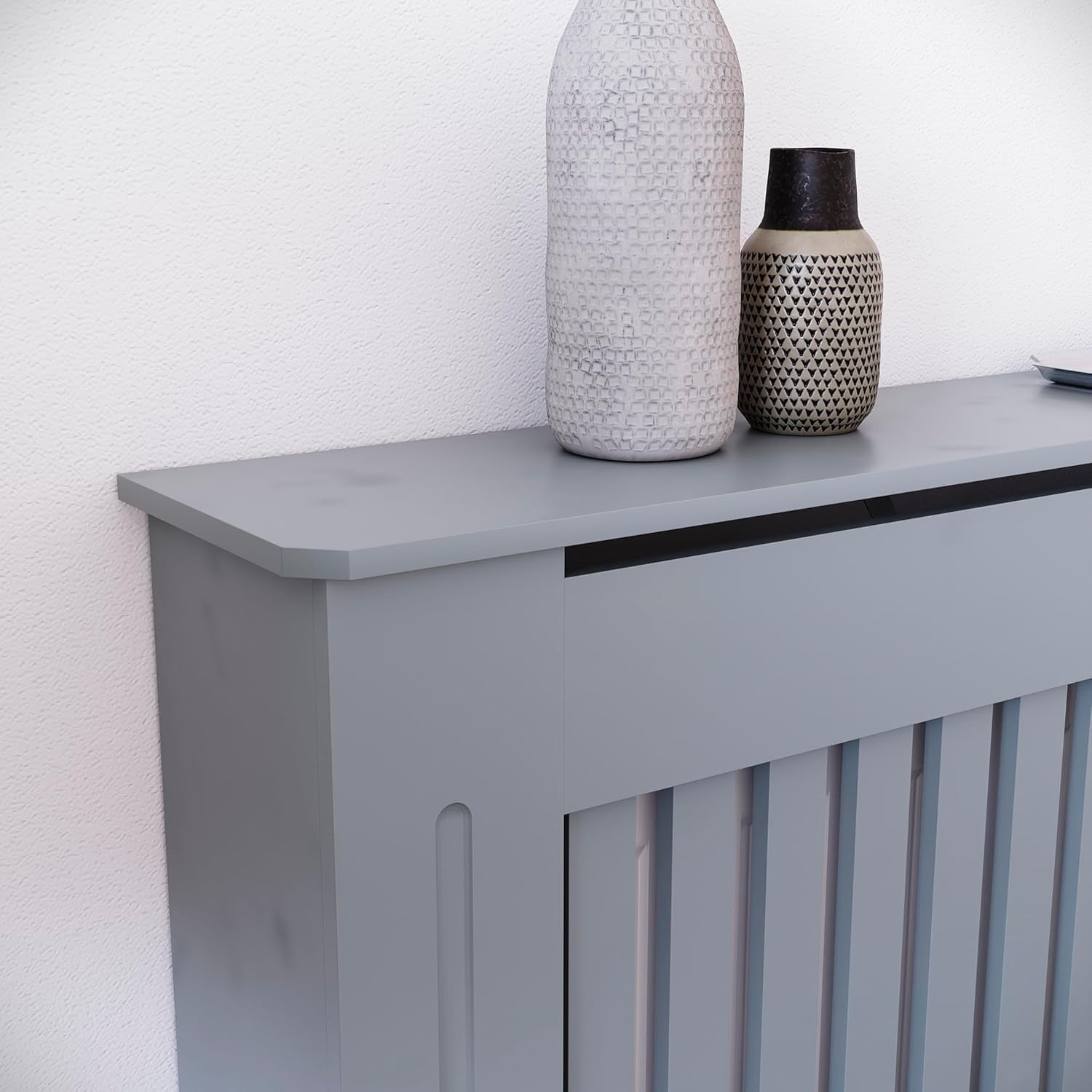 Medium Grey Radiator Cover Cabinet Modern MDF Slatted Heating Unit