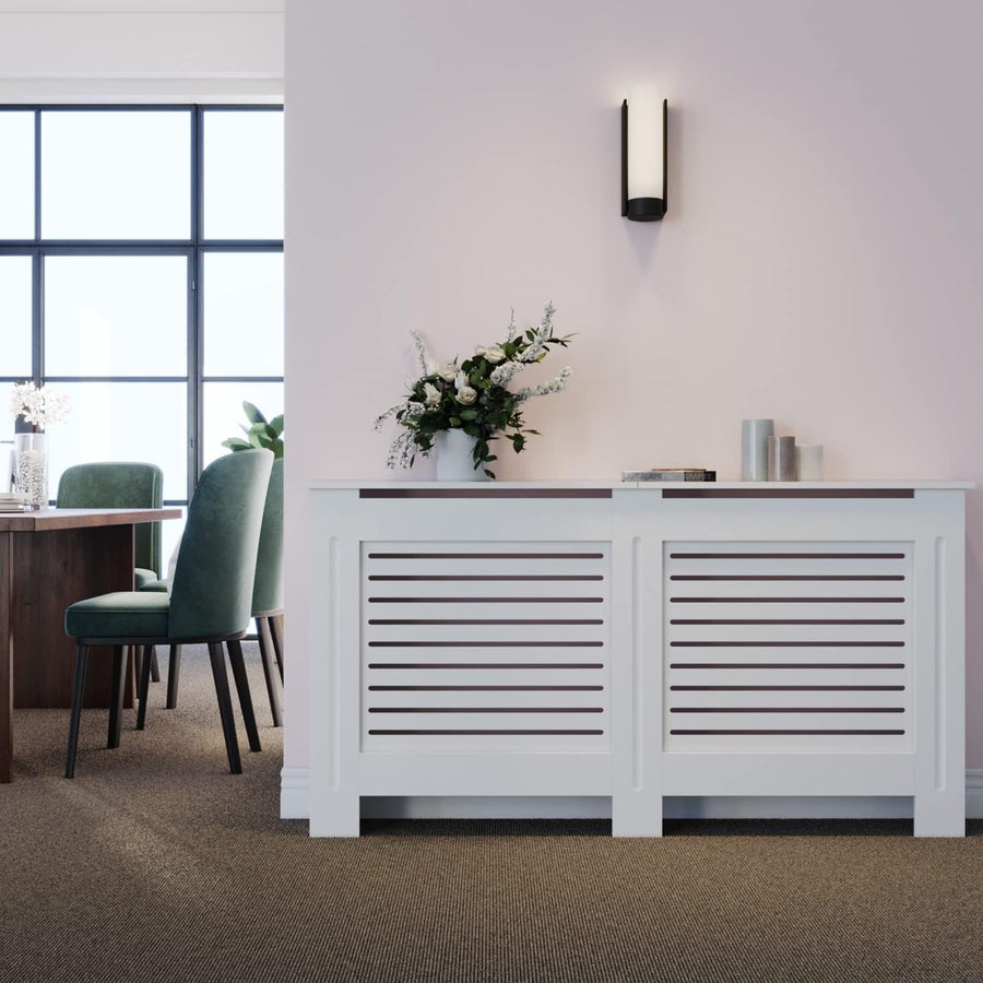 White Radiator Cover Cabinet Large | MDF Horizontal Slat Shelf