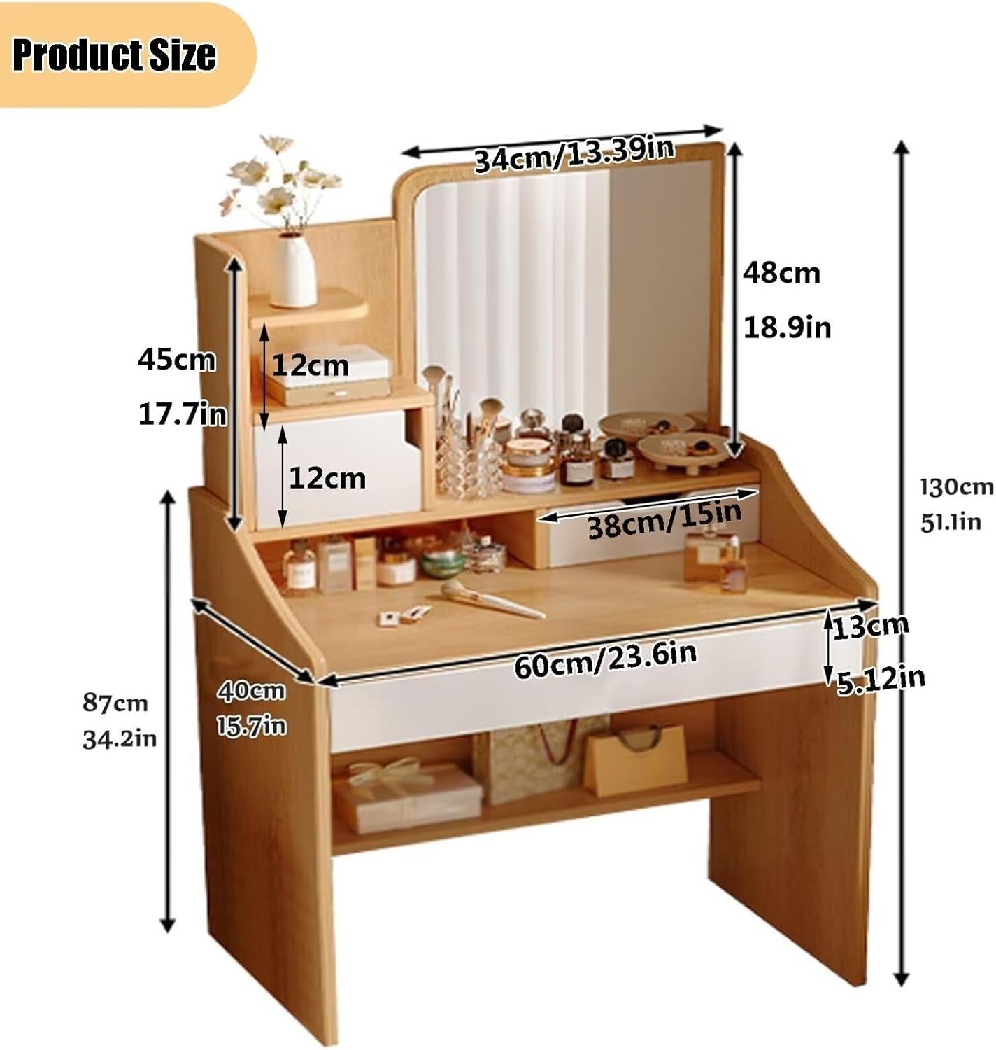 Grey Vanity Table 3-Color LED Mirror, Storage Drawers, Modern Makeup Dressing De