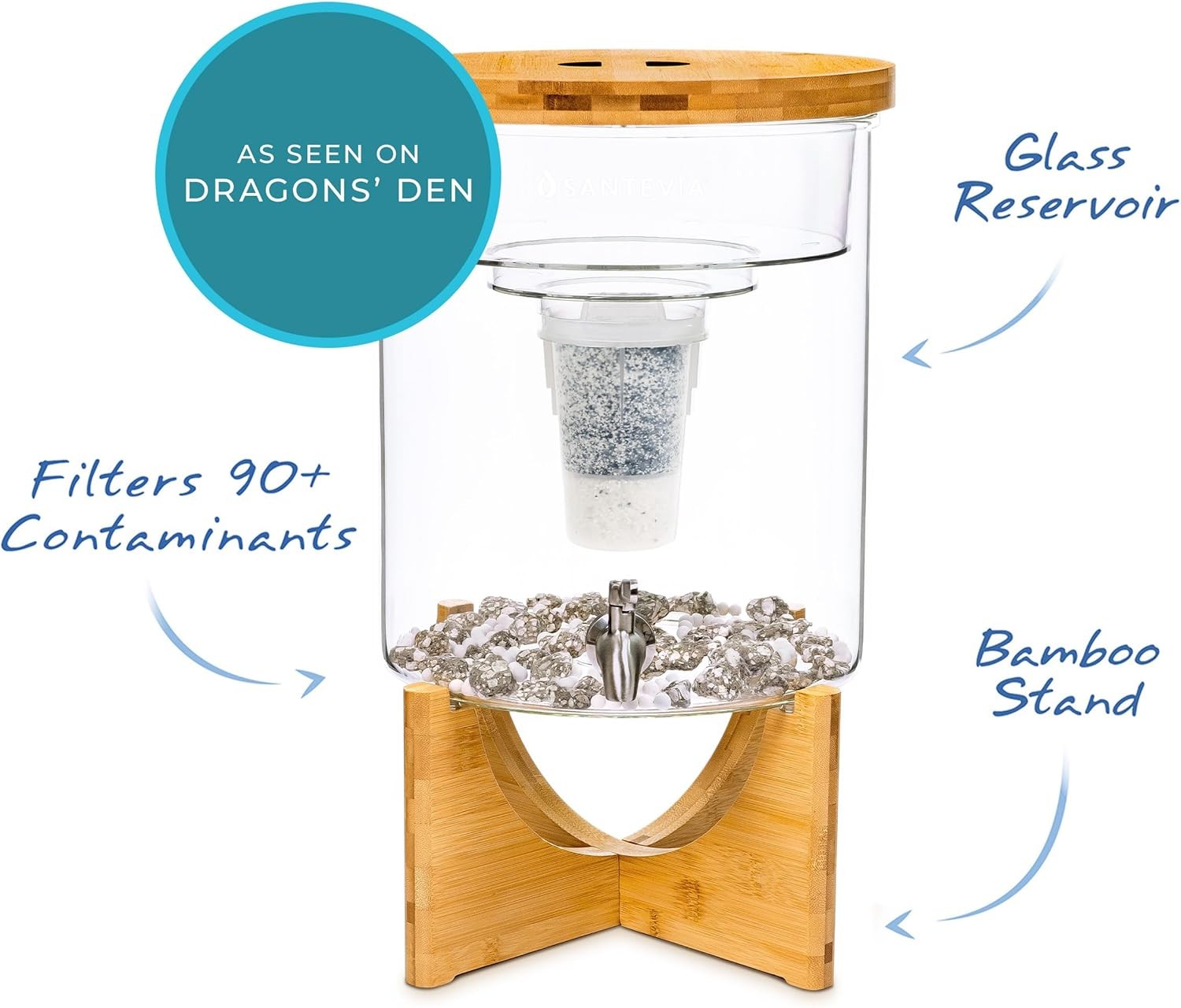 Glass Water Filter Dispenser Countertop Fluoride Chlorine Removal 8L Alkaline