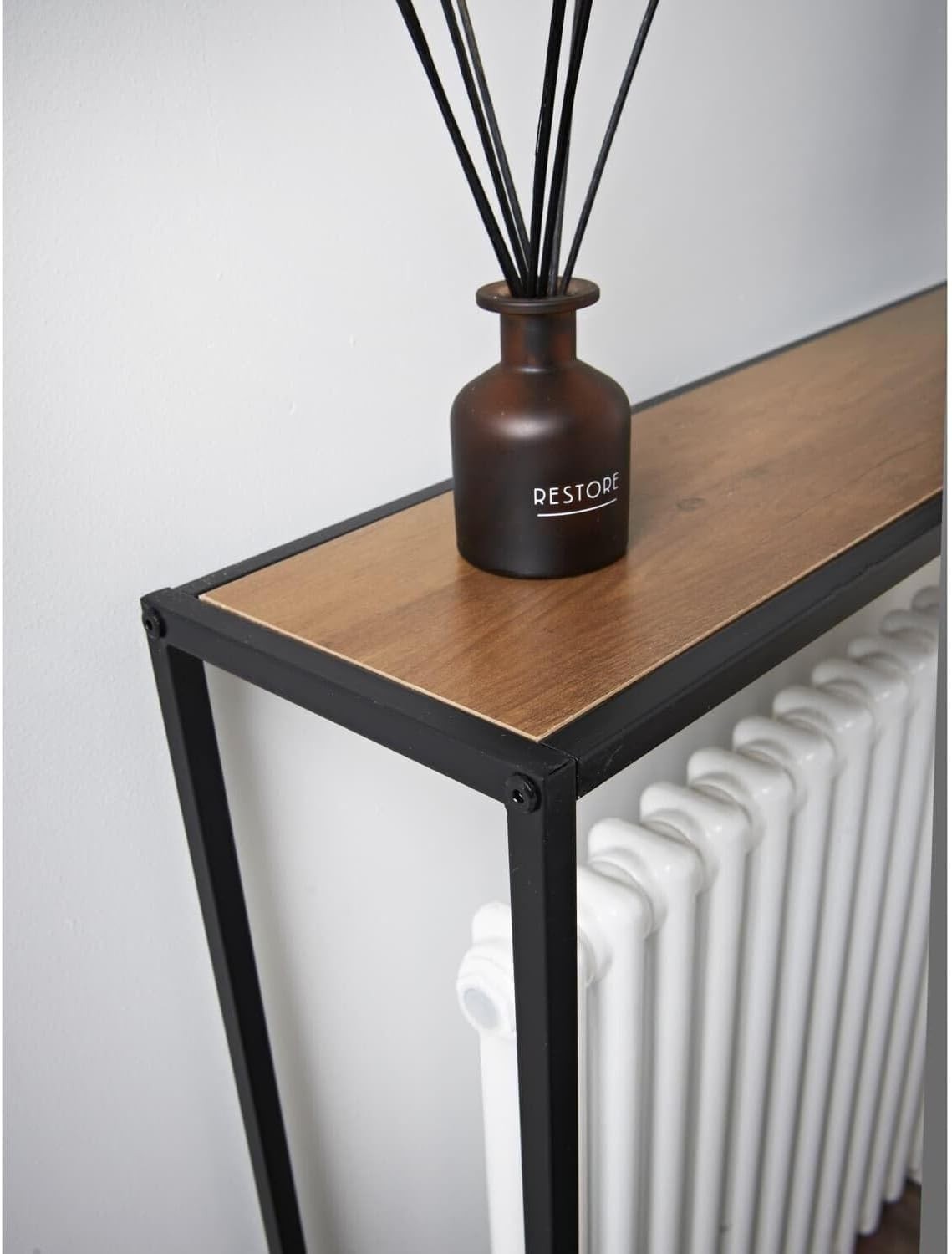 Slim Black Console Table 105x20x82cm Metal Frame & Wooden Top