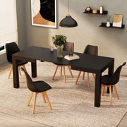 Extendable Black Dining Table 8 Seater Wood Modern Space-Saving 120-200cm