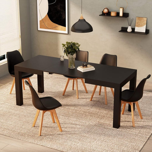 Extendable Black Dining Table 8 Seater Wood Modern Space-Saving 120-200cm