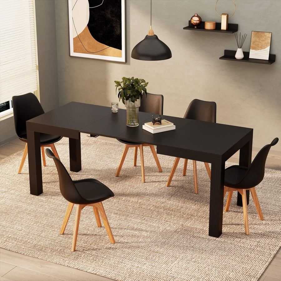 Extendable Black Dining Table 8 Seater Wood Modern Space-Saving 120-200cm