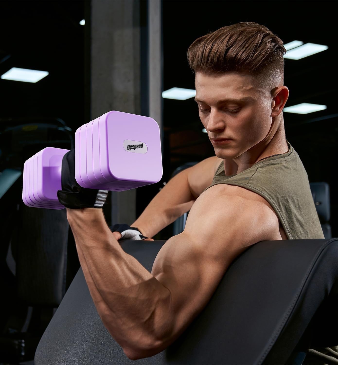 20LB Adjustable Dumbbells Pair 4-in-1 Anti-Roll Purple Home Fitness