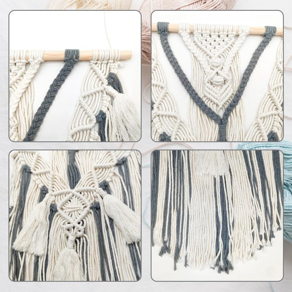 Boho Wall Hanging Tapestry 70x40cm Beige Grey Cotton Twine Decor