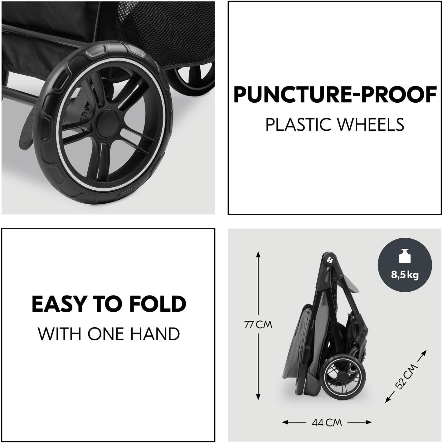3in1 Travel System Pushchair Pram Car Seat Set Lightweight Reclining Grey