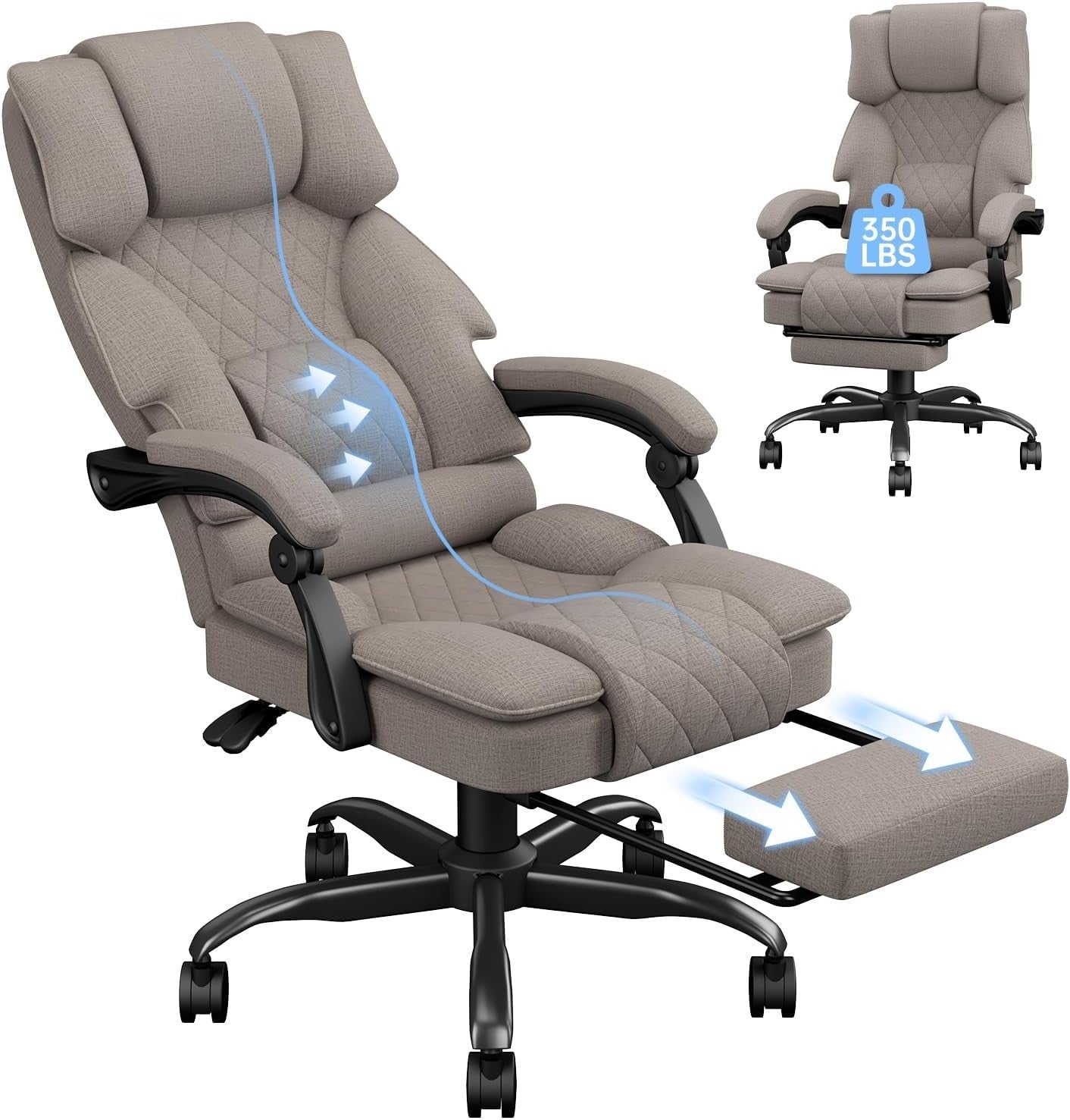 Ergonomic Reclining Office Chair w/Footrest Heavy Duty Memory Foam Light Brown