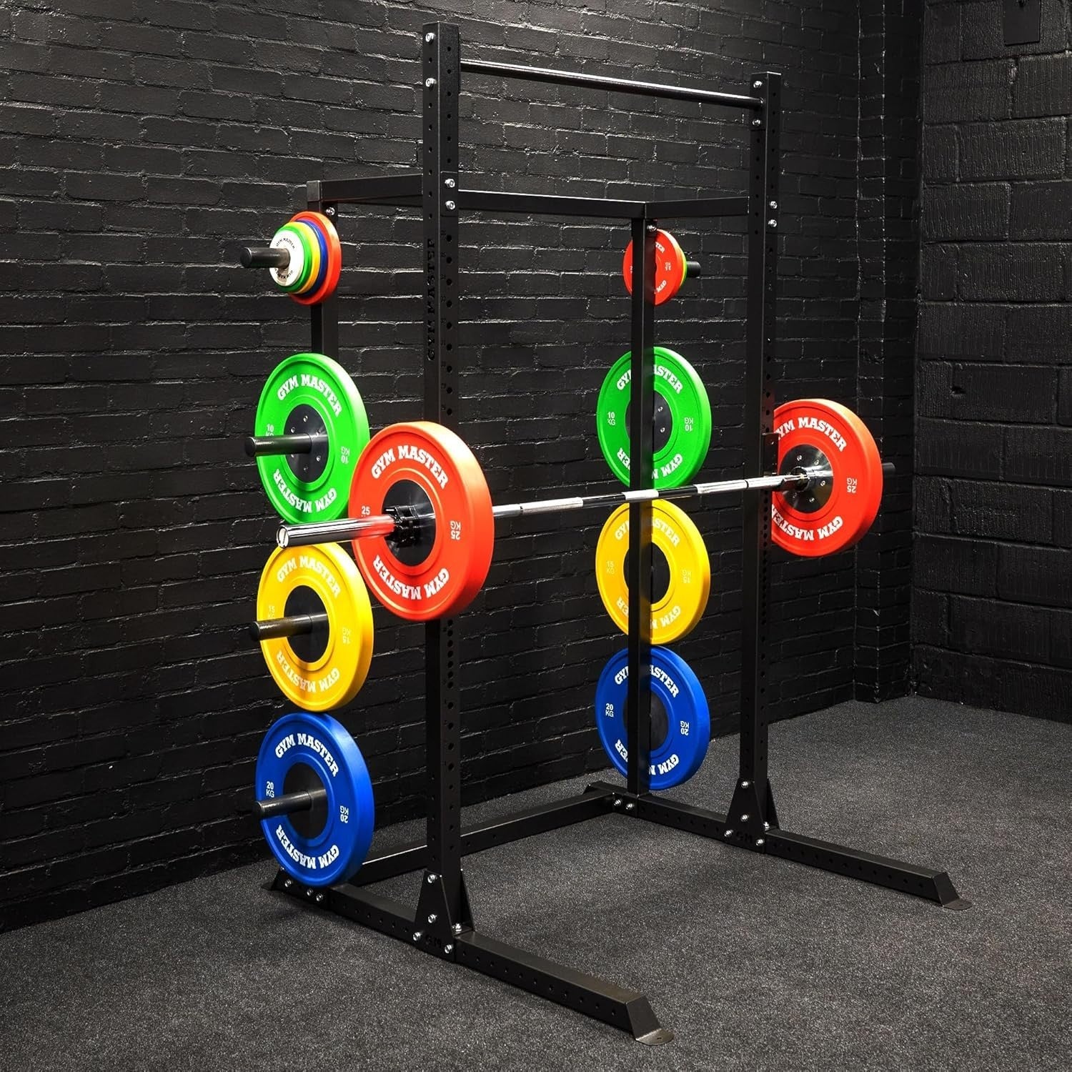 Half Power Rack Squat Cage Black with Pull Up Bar & Weight Storage