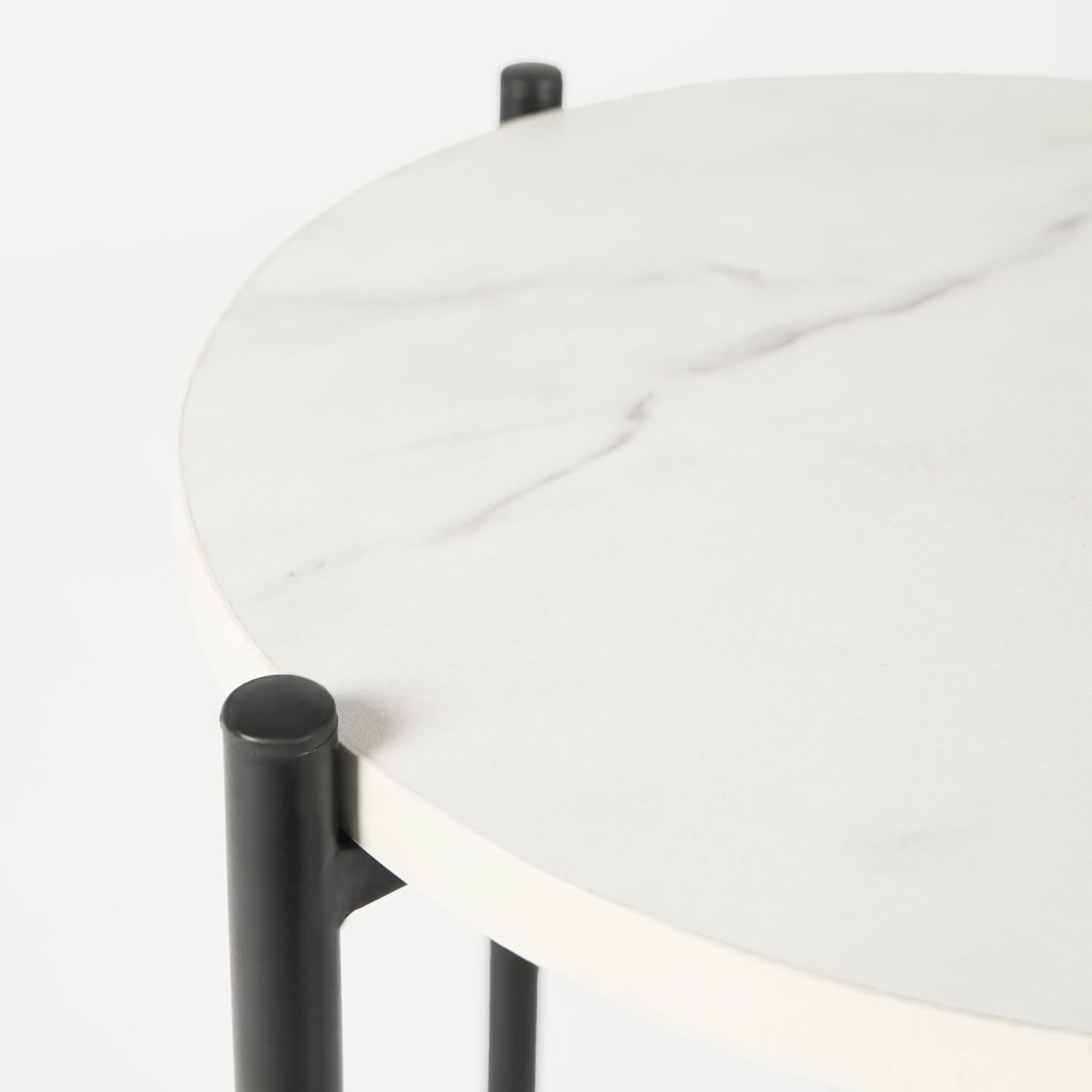 Round White Marble Top Side Table Small Coffee End Table for Living Room