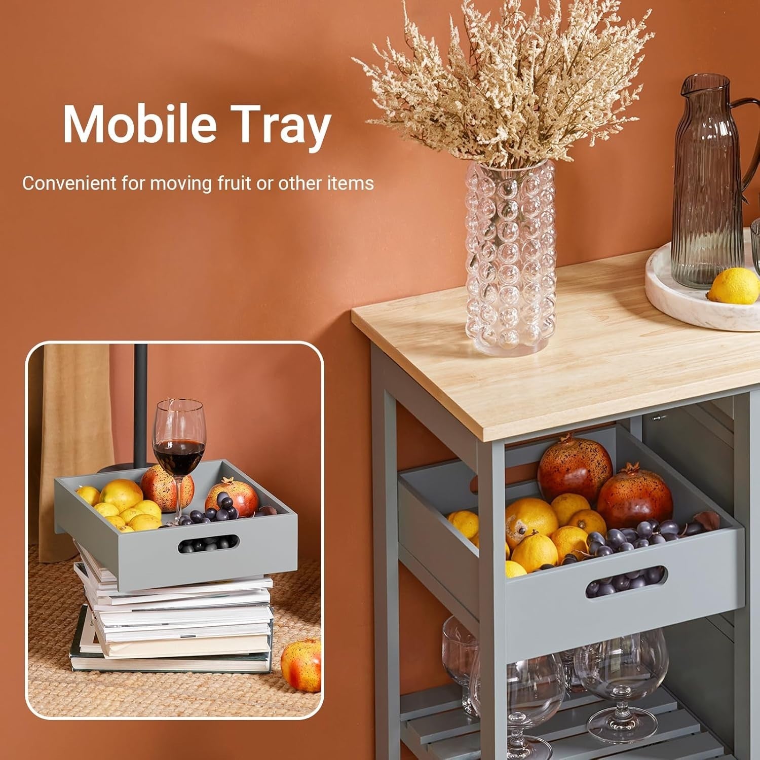67x37x84.5cm Grey Kitchen Island Trolley 3 Drawers