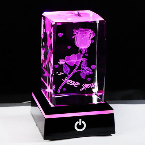 3D Crystal Rose "I Love You" LED Light Gift for Girlfriend Boyfriend Valentine
