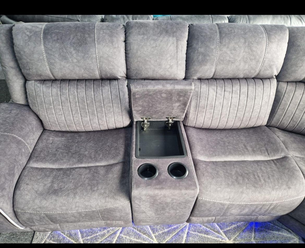 Electric Recliner Corner Sofa with LED Lights & Cup Holder – Grey L-Shape
