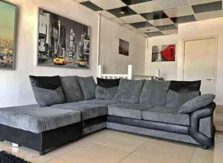 Large Grey Corner Sofa Left Hand | Foam Seat Comfort | 5 Seater S Shape | Modern