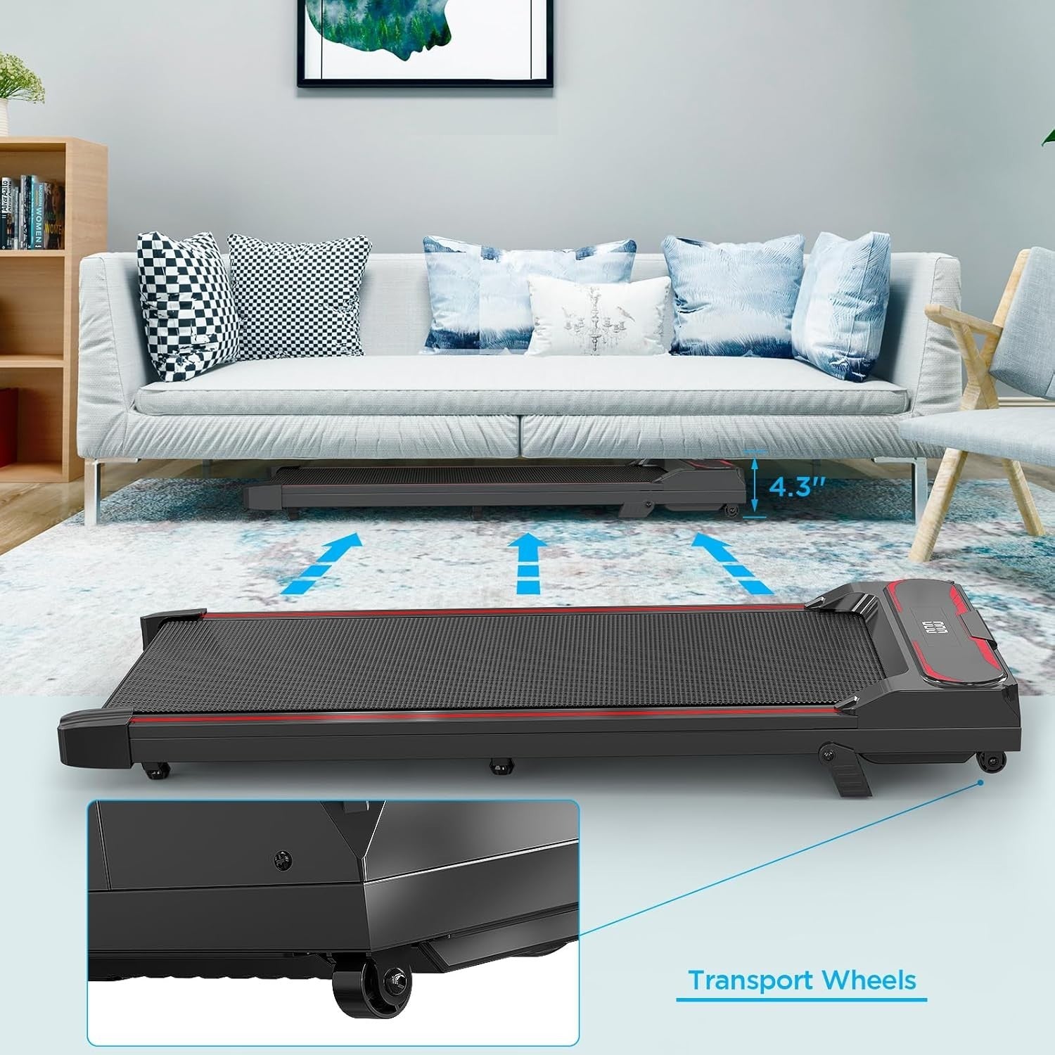 Under Desk Treadmill with 5% Incline, Portable Walking Pad, LED Display