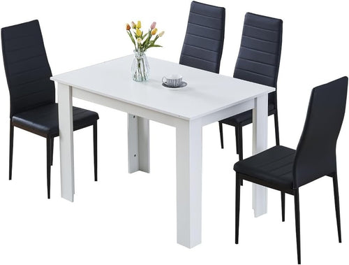 Modern 5-Piece Black Leather Dining Table Set | Space-Saving Kitchen Table