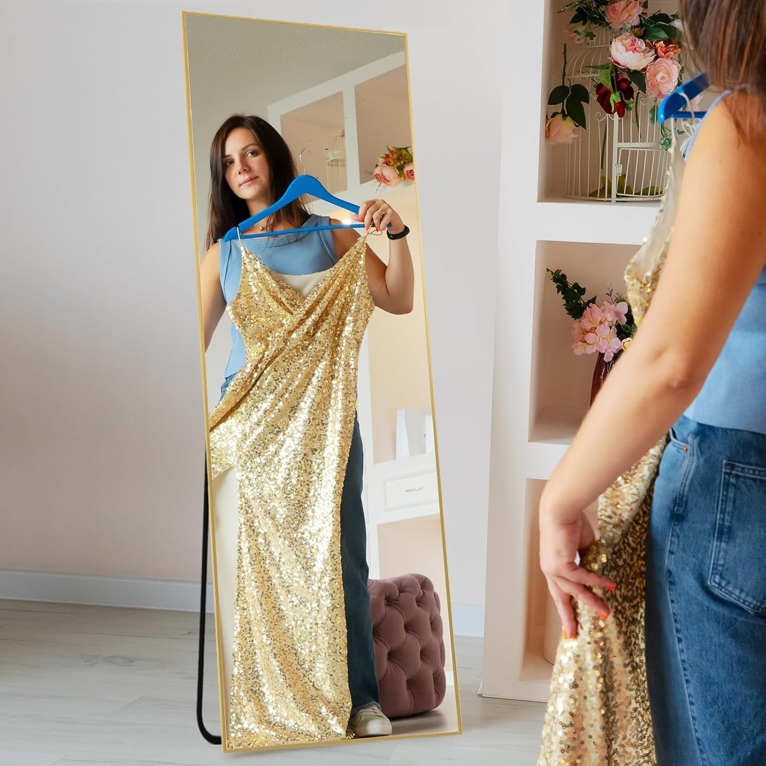 Full Length Mirror Large Gold Frame 179x65cm Wall Leaning Floor Stand