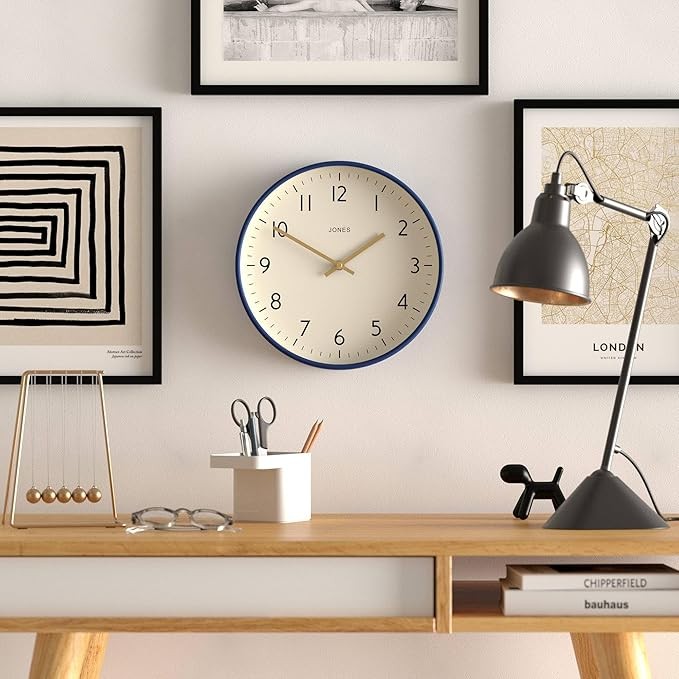 Modern 30cm Wall Clock Dark Navy Blue Silent Non-Ticking Easy Read Home Office