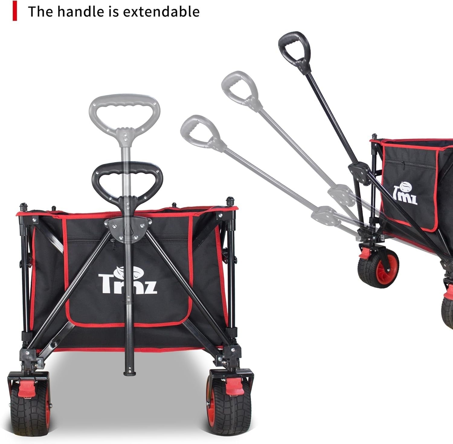 445L Extra Large Folding Wagon 120kg Load w/ Canopy Brakes Big Wheels Black Red