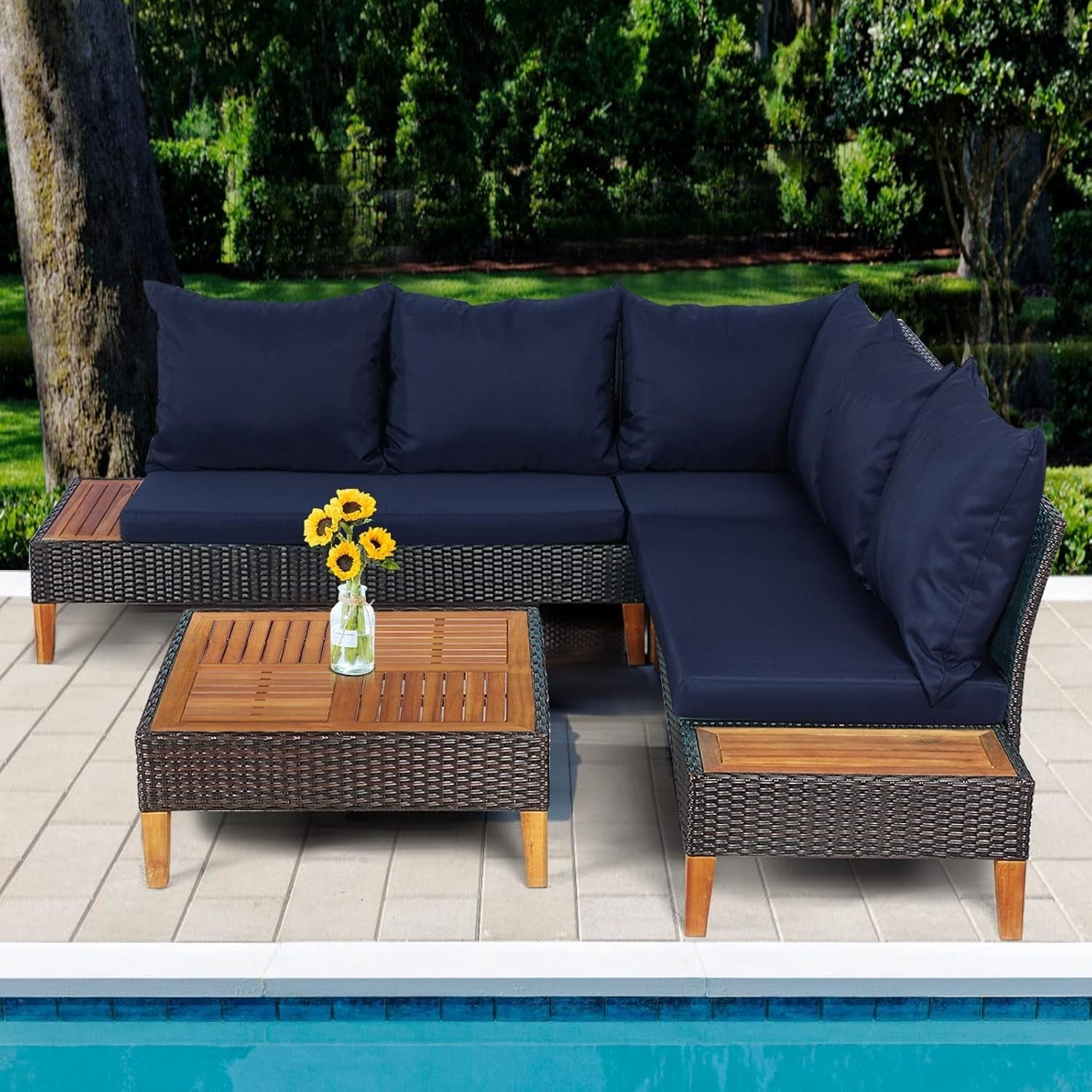 5 Seater Rattan Garden Sofa Set Outdoor Patio Furniture w/ Cushions Table