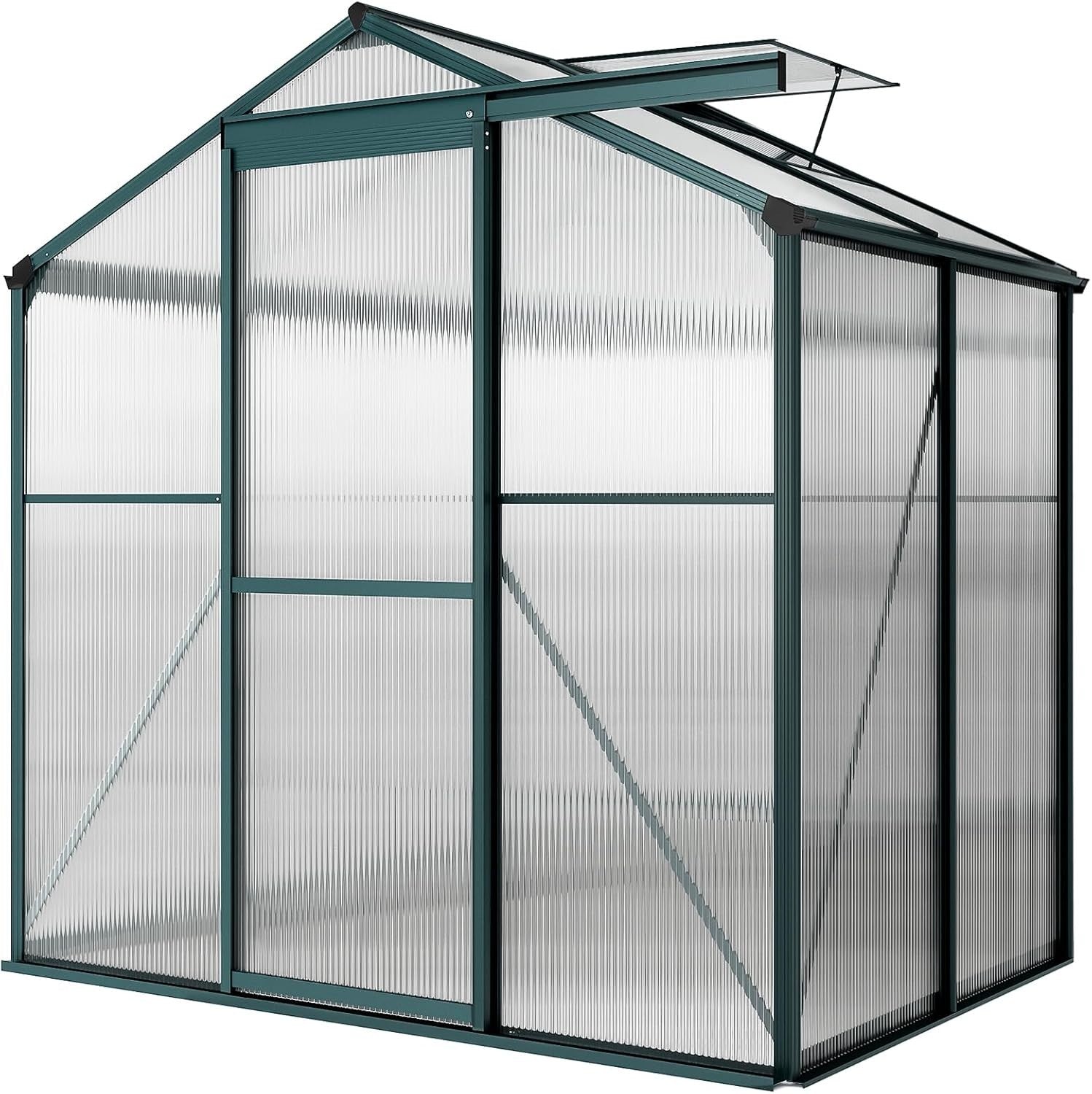 4x6ft Polycarbonate Greenhouse | Aluminium Frame Walk-In Grow Tent