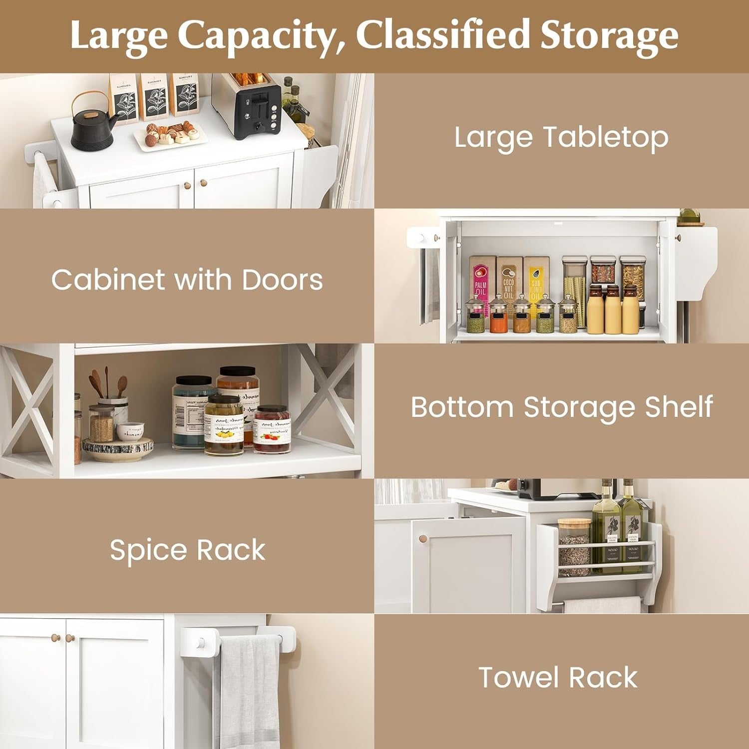 103cm Kitchen Island Cart 2 Door Cabinet Wheels
