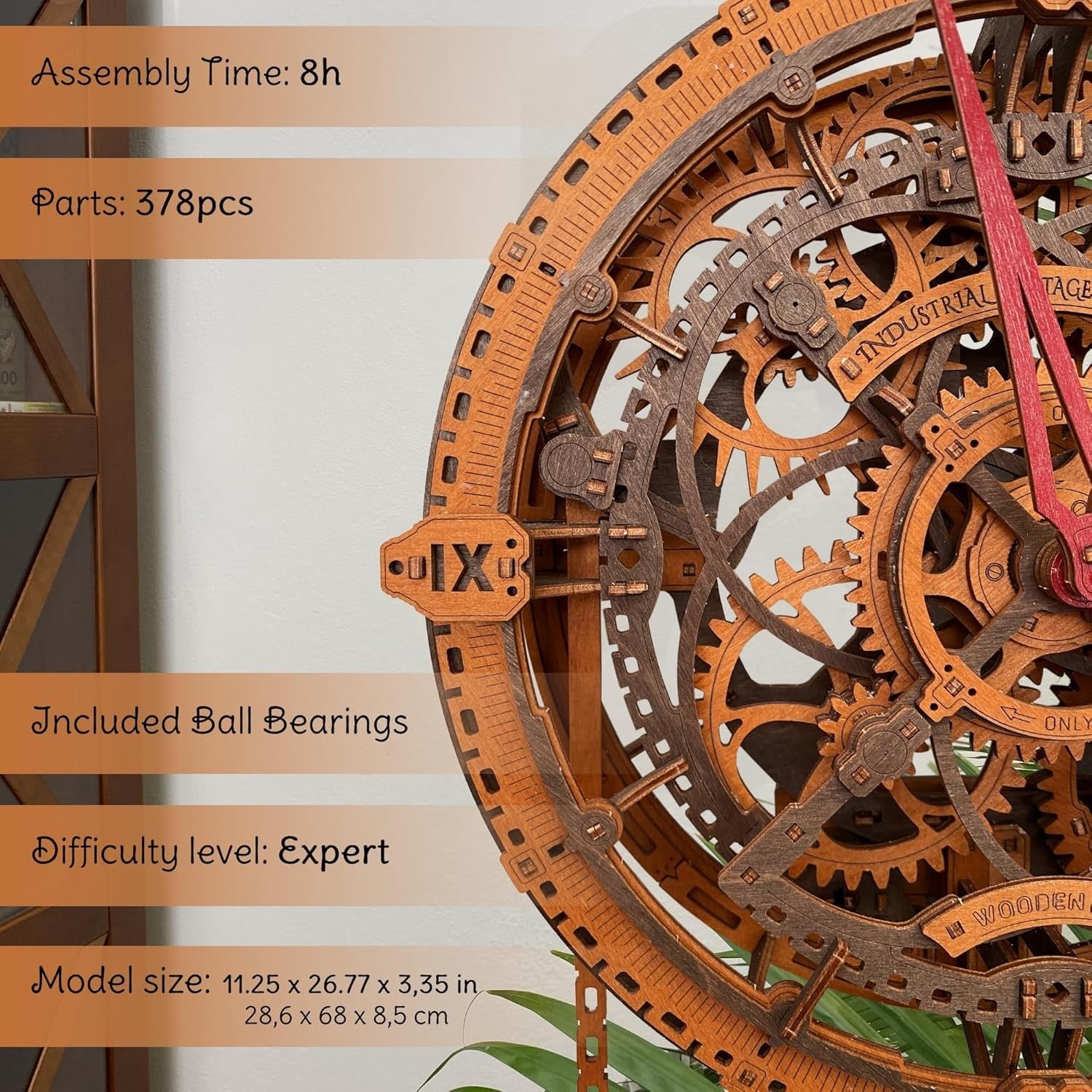Vintage Industrial Wooden 3D Puzzle Clock Kit with Pendulum for Adults DIY