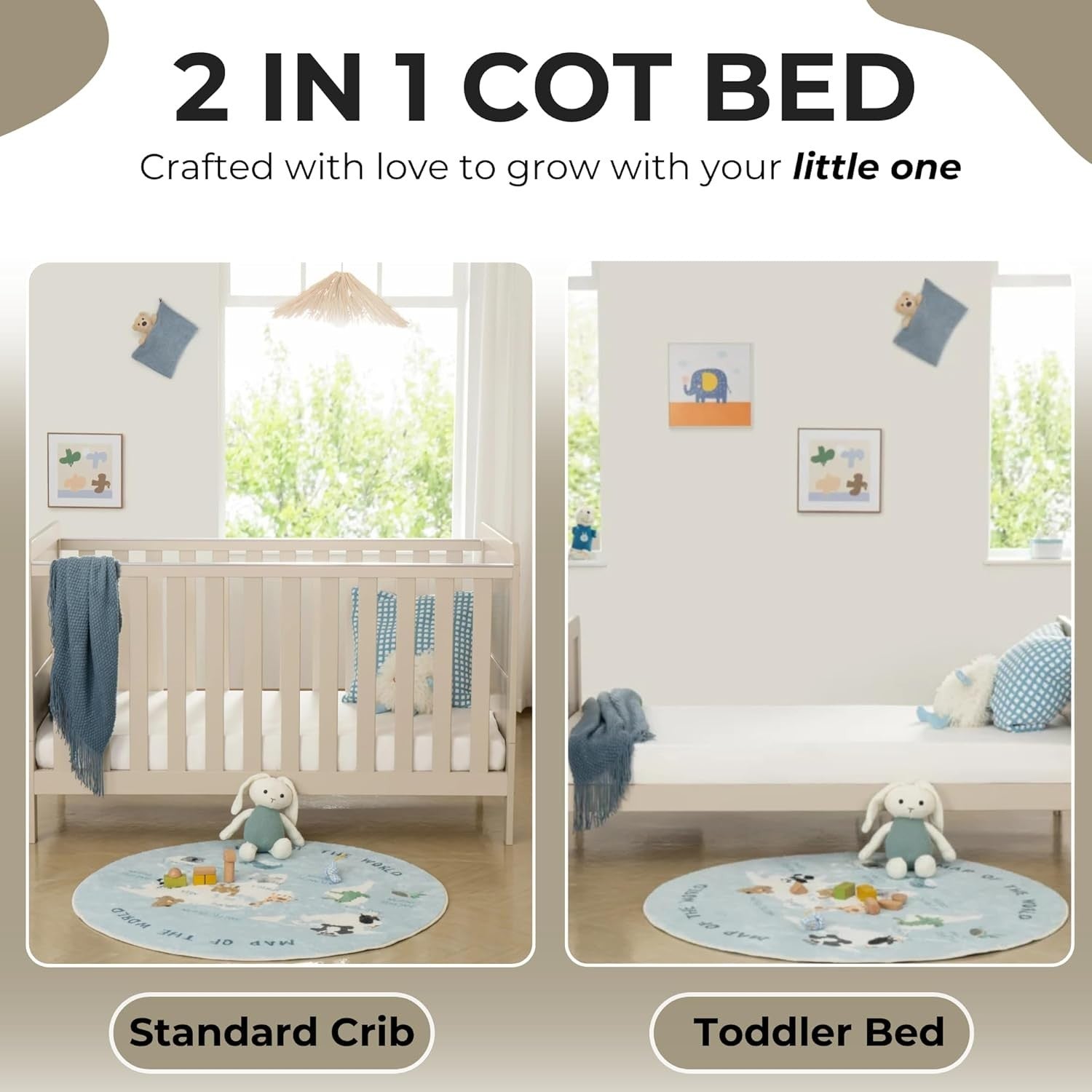 Convertible Baby Cot Bed Toddler Bed Adjustable Height Protective Teething Rails