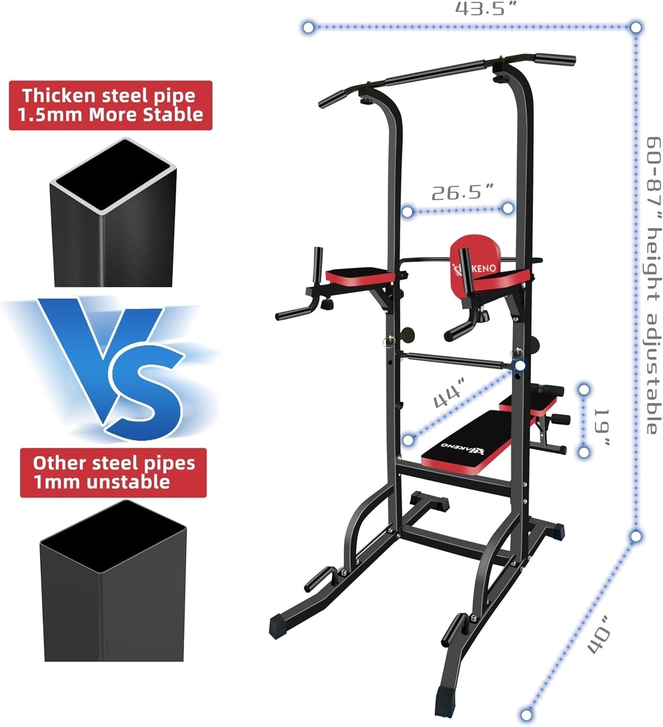 Black Multifunction Power Tower Dip Station Pull-Up Bench Home Gym 550lbBlack Mu