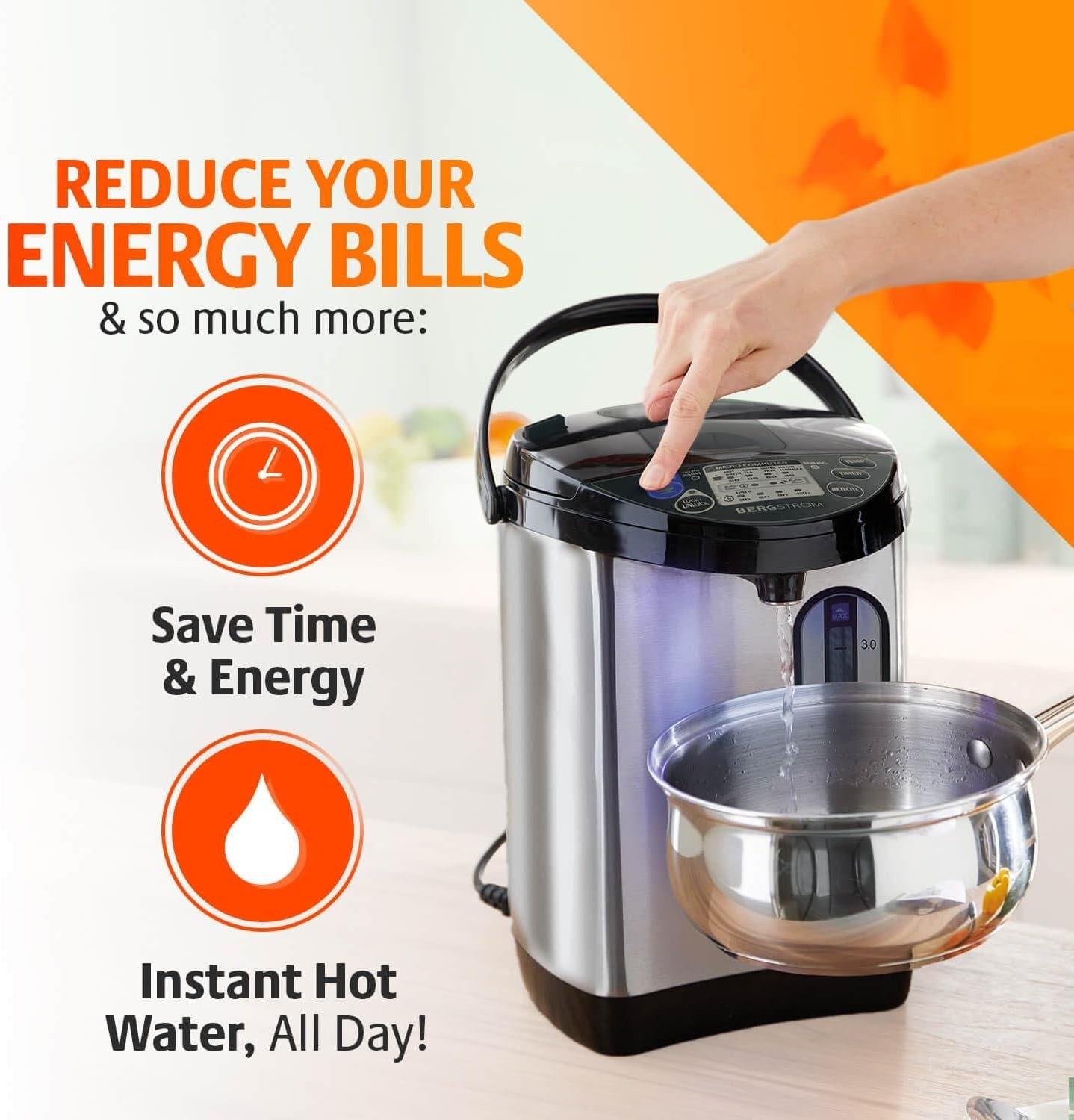 Instant Hot Water Dispenser 3L Stainless Steel Rapid Boiler Timer Settings