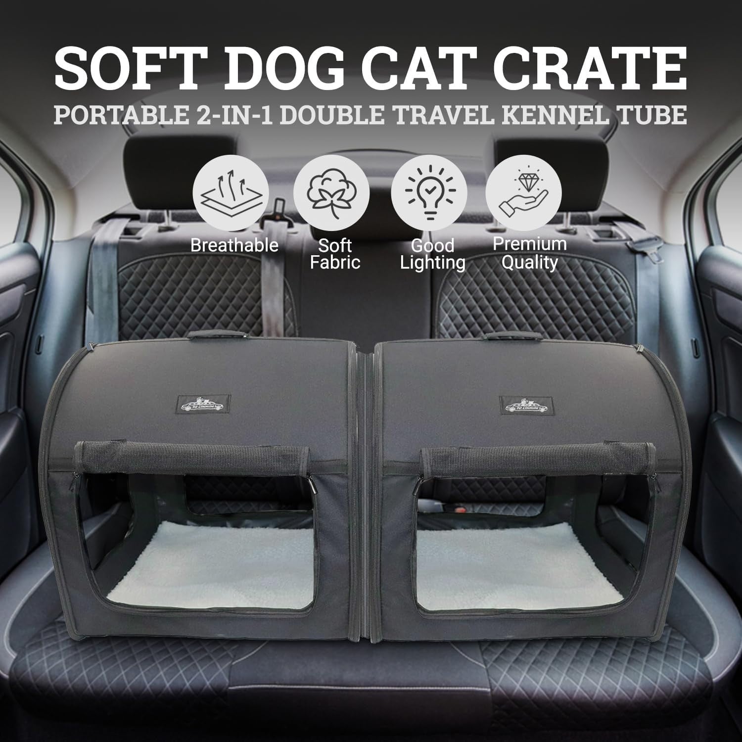 Double Soft Pet Travel Crate 2-in-1 Portable Dog Cat Carrier Foldable Kennel