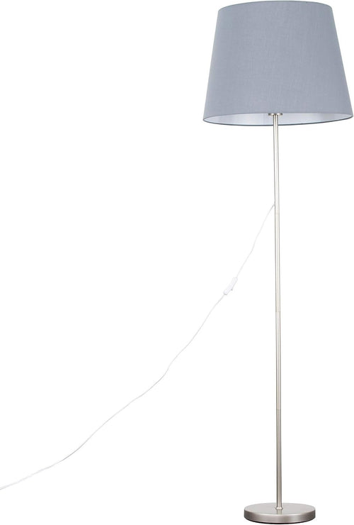 Modern Chrome Floor Lamp Large Grey Shade Standing Light LED Bulb Included