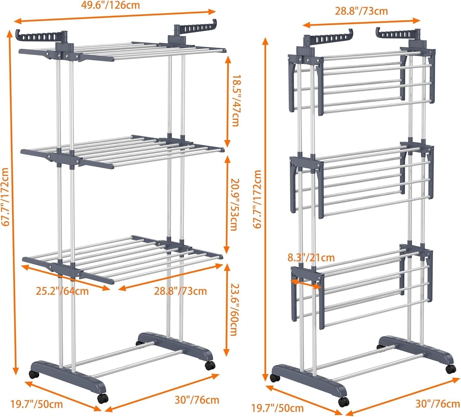 HOMIDEC 4-Tier Foldable Stainless Steel Clothes Drying Rack Grey