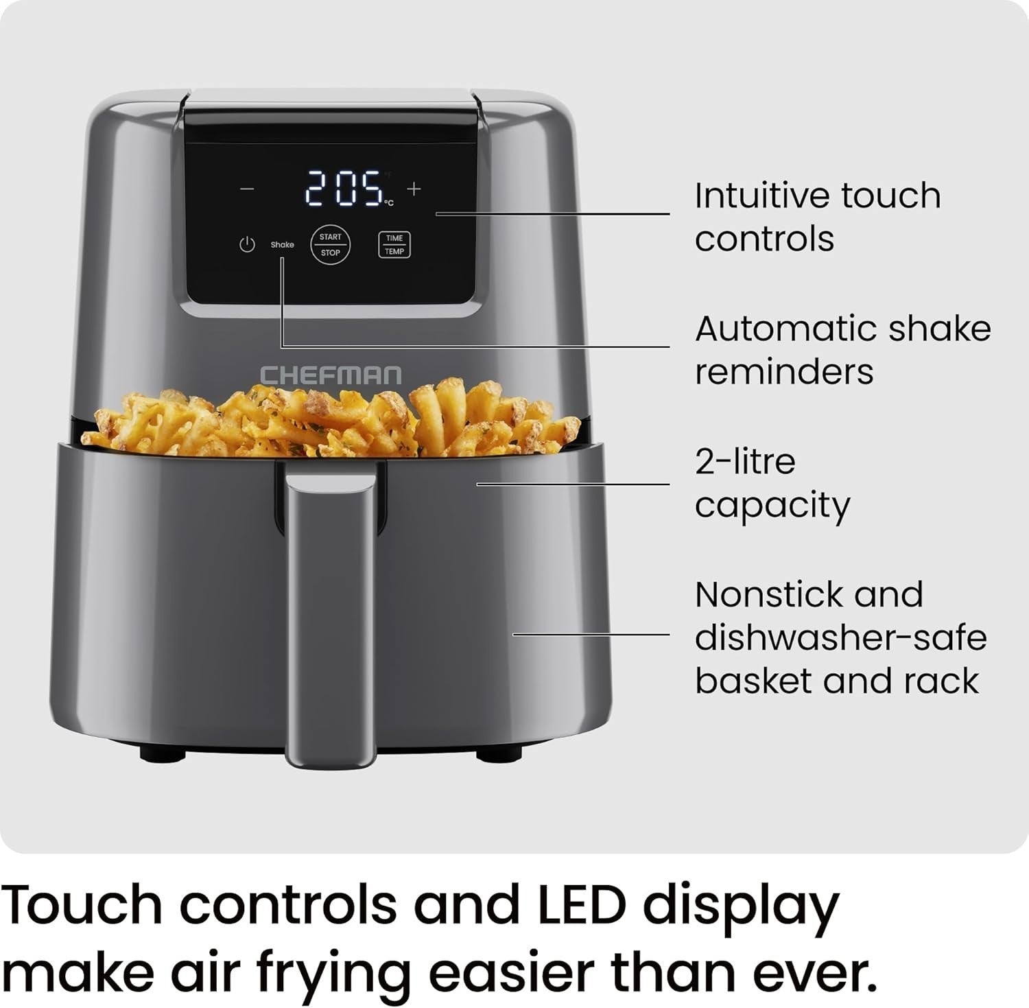 Mini Digital Air Fryer 2L Compact No Oil Dishwasher Safe Basket Timer